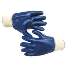 Oil Proof Blue Nitrile Fully Dipped Work Gloves with Knit Wrist